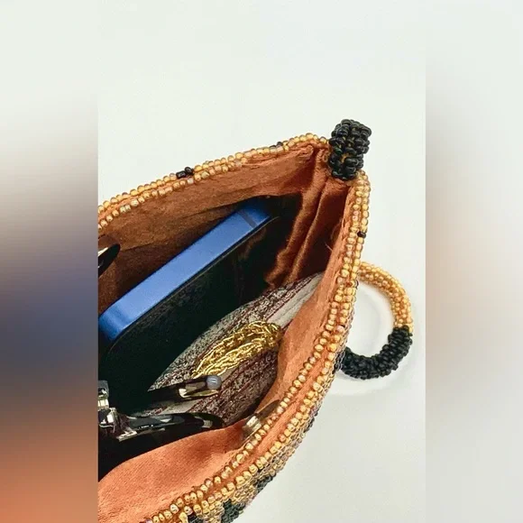 Vintage Tiger Striped Glass Beaded Crossbody Purse Dance Club Party Cocktail Bag - Picture 6 of 15